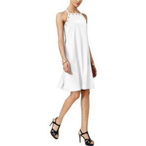 ALFANI WHITE STUDDED NECKLINE SHIFT SWING TRAPEZE DRESS SIZE: 6 NEW